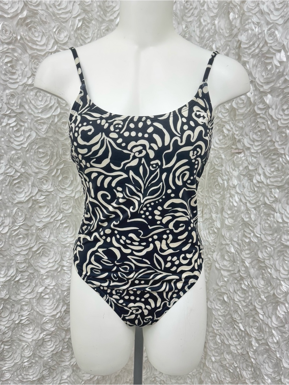 Billabong Beach Babe One Piece Swimsuit M Black Cream Floral NWT